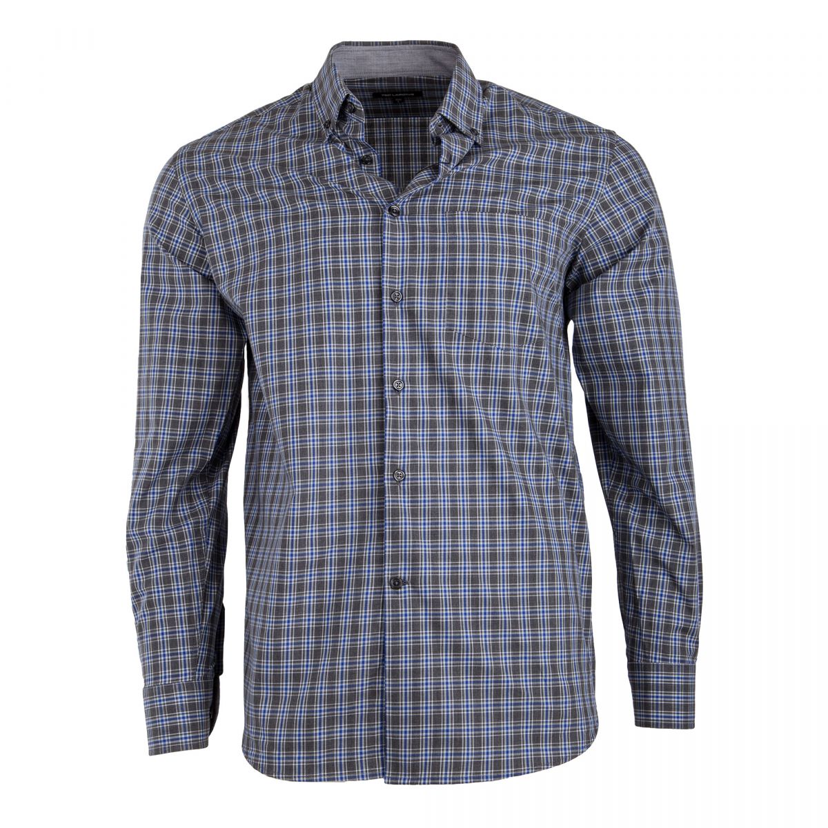 Chemise gris foncé à carreaux coupe droite manches longues Homme TED