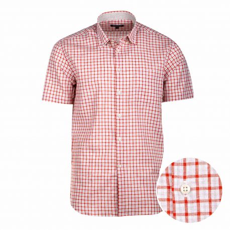 Chemise carreaux lin/coton manches courtes Homme TED LAPIDUS marque pas cher prix dégriffés destockage