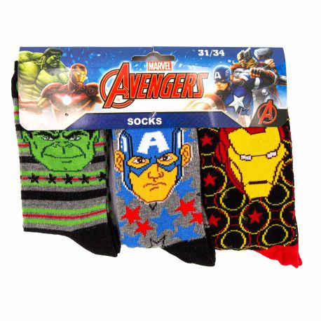Lot de 3 paires de chaussettes imprimé en coton Avengers Enfant MARVEL marque pas cher prix dégriffés destockage