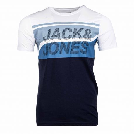 Tee shirt manches courtes tricolore coton Homme JACK & JONES marque pas cher prix dégriffés destockage