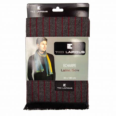 Echarpe à rayures laine/soie 30x180 ELMEDIN Homme TED LAPIDUS marque pas cher prix dégriffés destockage