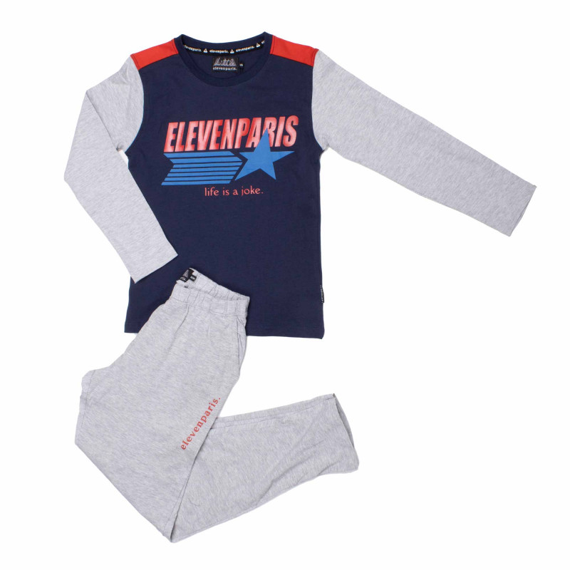 Pyjama manches longues tricolore inscription logo coton Enfant ELEVEN PARIS marque pas cher prix dégriffés destockage