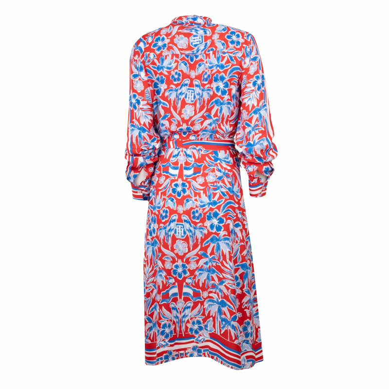 Robe chemise longue motif tropical manches longues Femme TOMMY