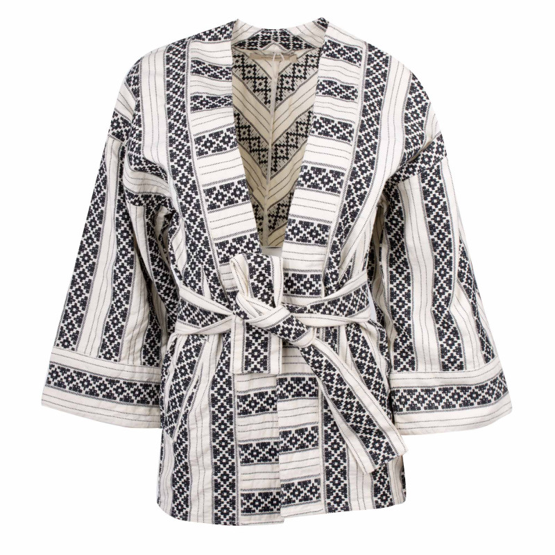 Veste kimono coton bio brodée à nouer Femme LA FEE MARABOUTEE marque pas cher prix dégriffés destockage