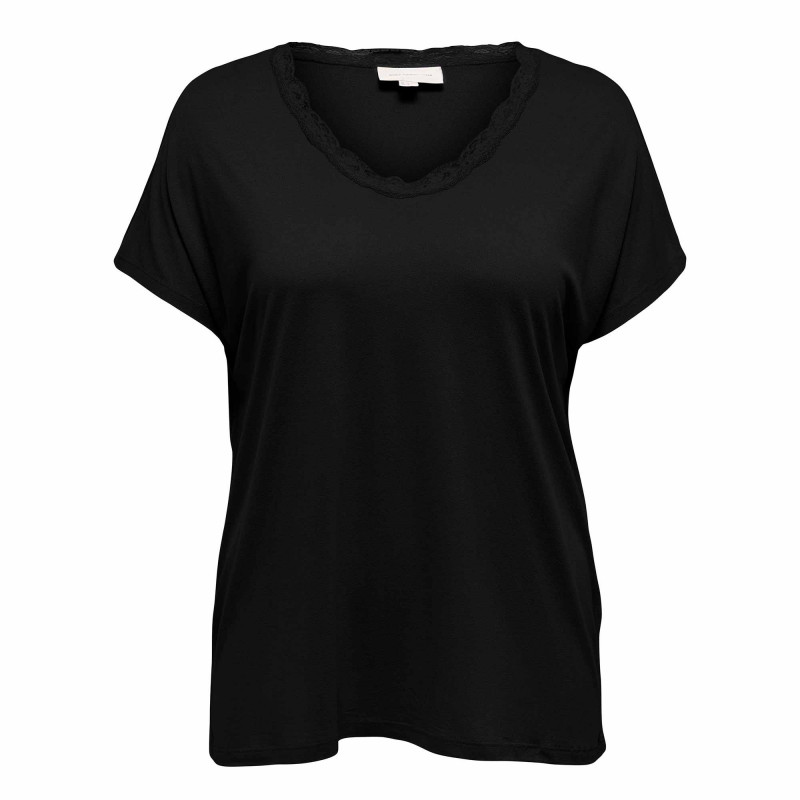 Tee shirt manches courtes col rond dentelle uni Femme ONLY CARMAKOMA marque pas cher prix dégriffés destockage