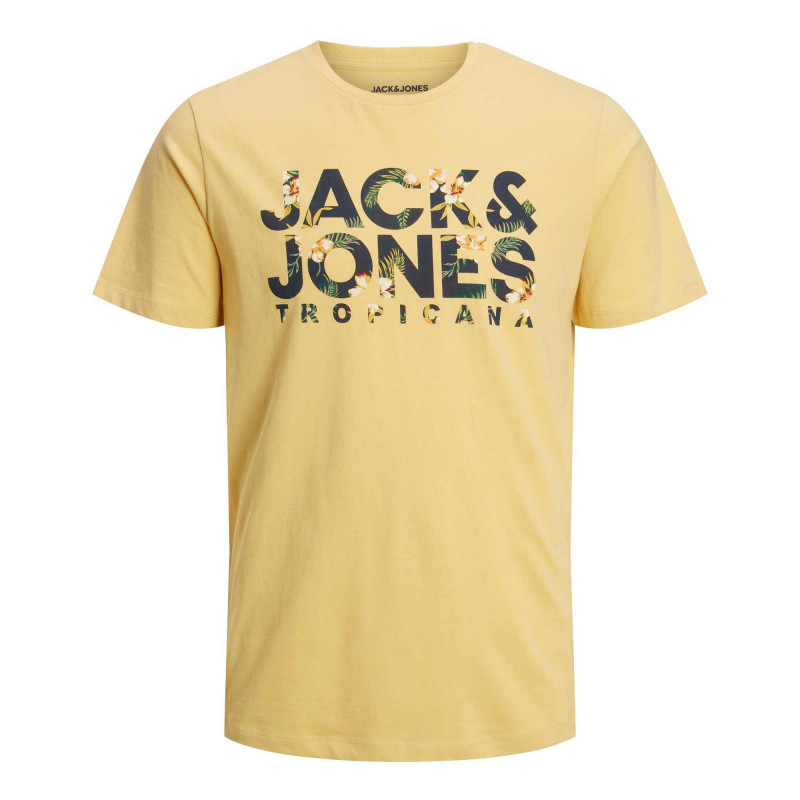 Tee shirt manches courtes inscription logo fleuri coton Homme JACK & JONES marque pas cher prix dégriffés destockage