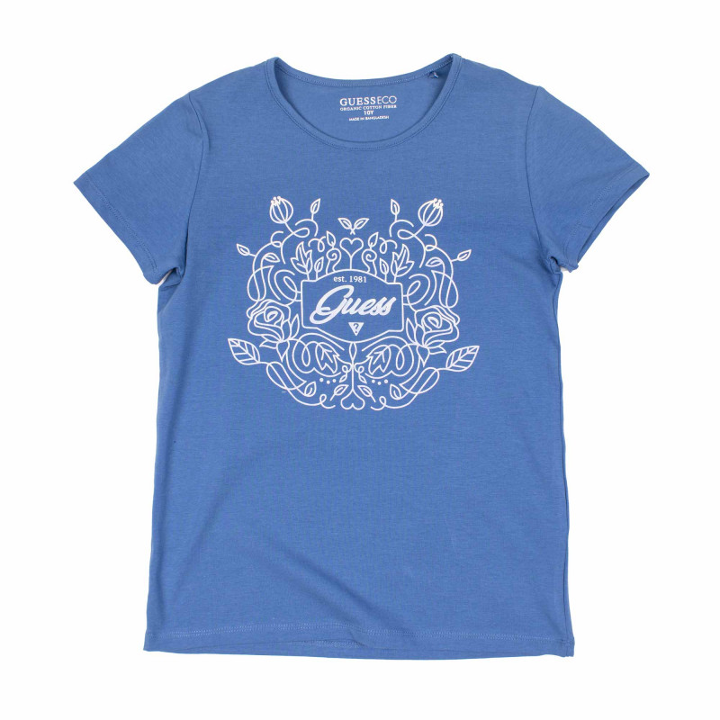 Tee shirt avec logo et dessins fleur Enfant GUESS marque pas cher prix dégriffés destockage