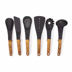 Set 6 ustensils de cuisine manche bois + stand rotatif cf-ut02 Mixte CHEFFINGER marque pas cher prix dégriffés destockage