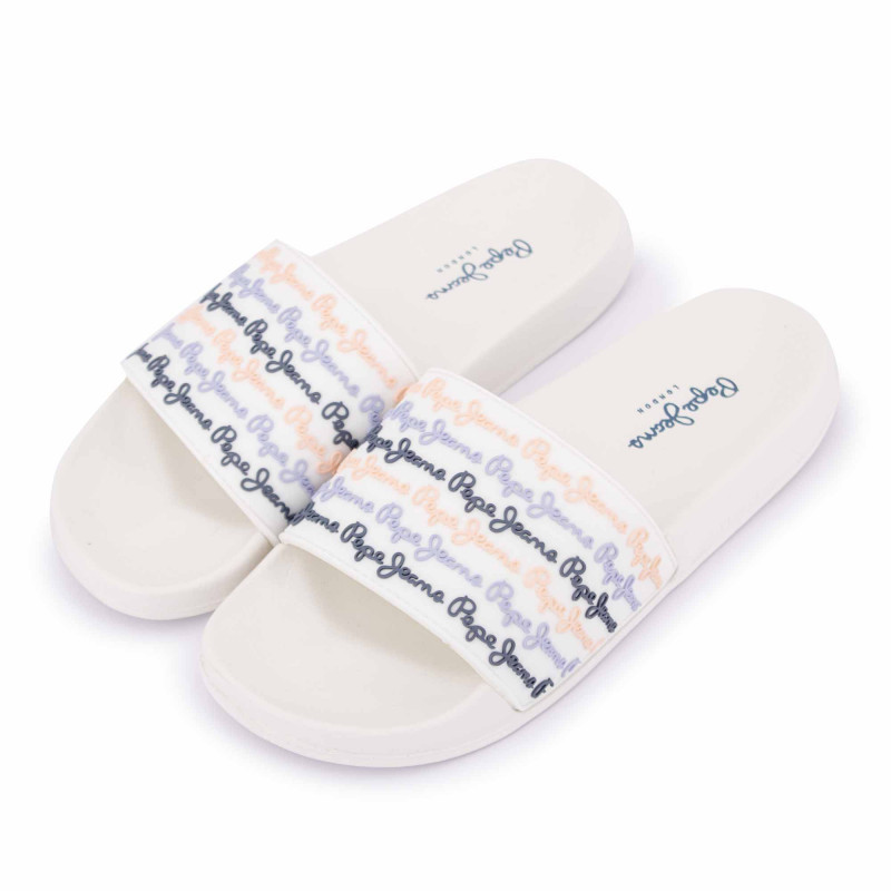 Mules claquette blanc avec logo Femme PEPE JEANS a prix degriffe