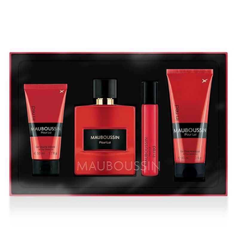 Coffret parfum "pour lui in red" 4 pieces edp 100ml + edp 20ml + gel d Homme MAUBOUSSIN