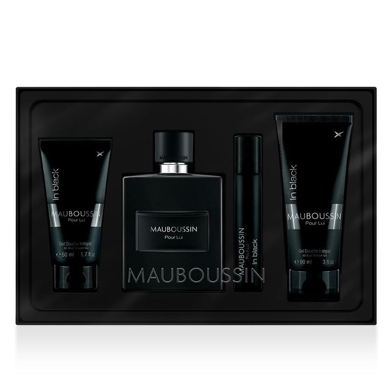 Coffret parfum "pour lui in black" 4 pieces edp 100ml + edp 20ml + gel Homme MAUBOUSSIN