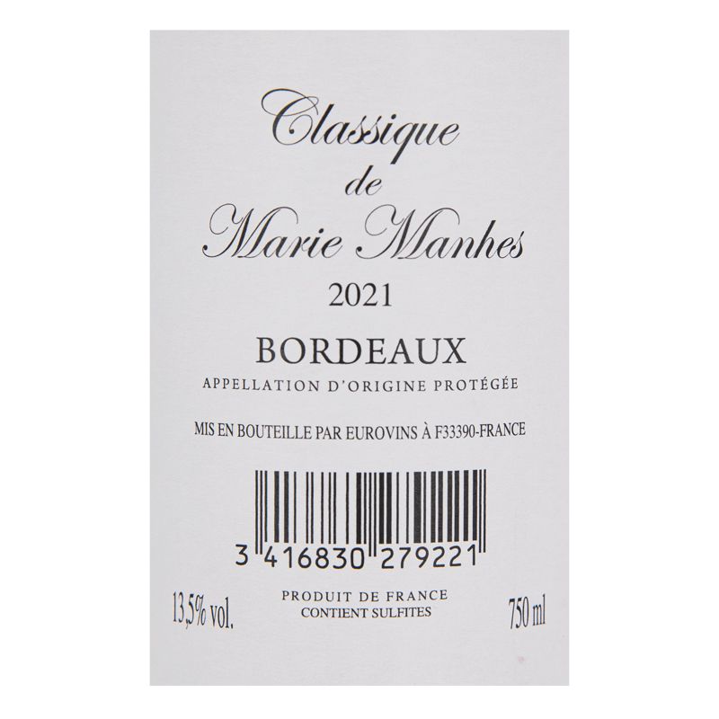 AOC BORDEAUX ROUGE 2021 CLASS. DE MARIE CHAT. LA ROSERAIE 75CL AR10833