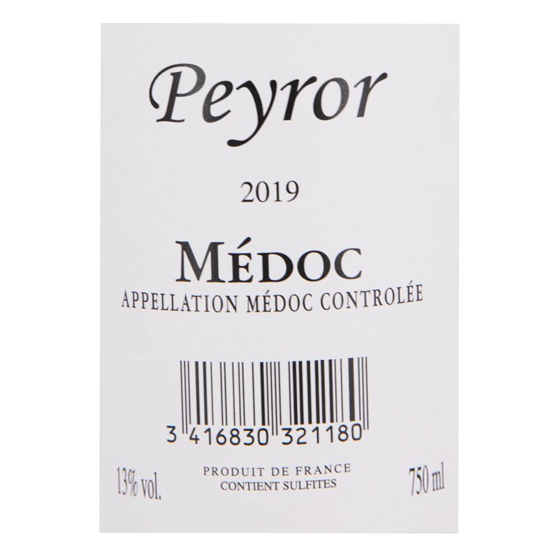 AOC MEDOC ROUGE 2019 PEYROR 13% 75CL AR11817 AOC MEDOC ROUGE 2019 PEYROR 13% 75CL AR11817