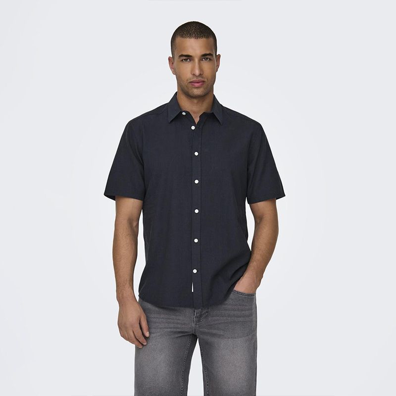 Chemise manches courtes en coton et lin regular fit Homme ONLY AND SONS