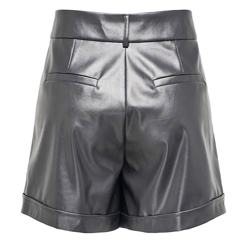 Short en simili à revers gris métallisé Femme ONLY