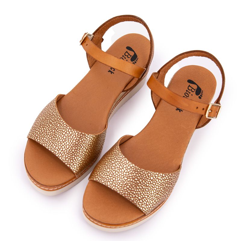 Sandales compensees marron a motif Femme BIOSTOCK a prix degriffe