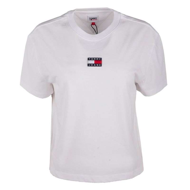 Tee shirt blanc crop avec logo brode Femme TOMMY HILFIGER a prix