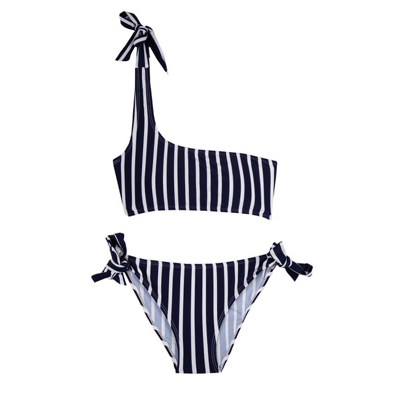 Maillot De Bain 2 Pi ces Bleu Rayure Une paule Femme HAUTE PRESSION