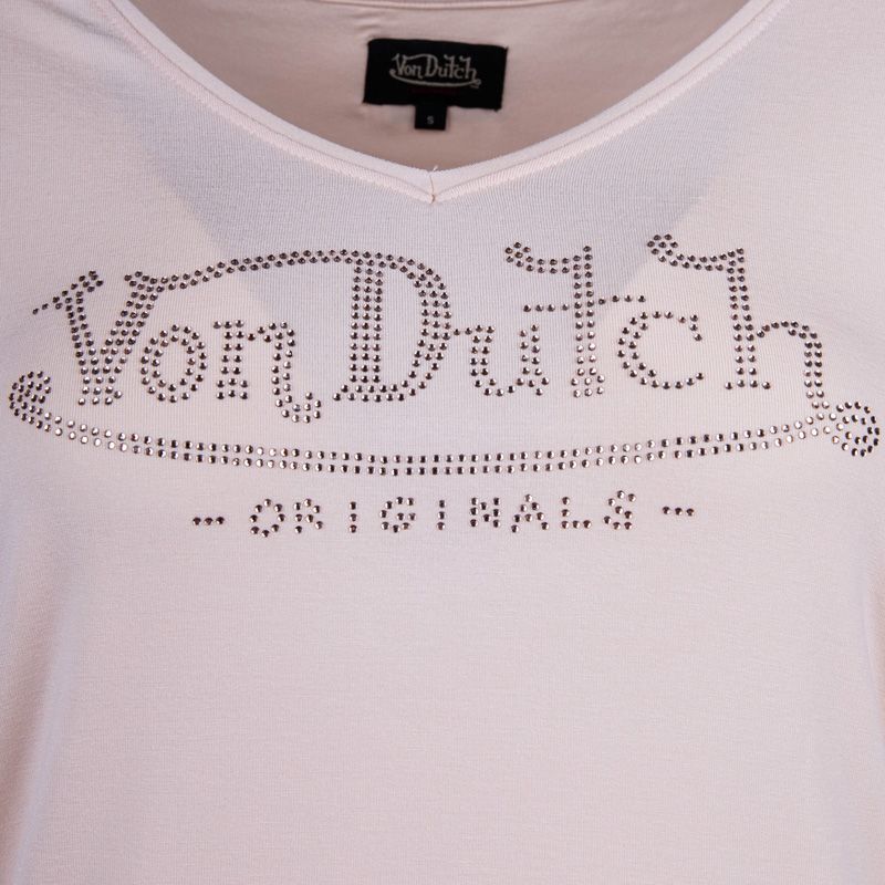 Tee shirt mc col v fluide et logo strass vd/2/tvc/roon/n Femme VON DUTCH