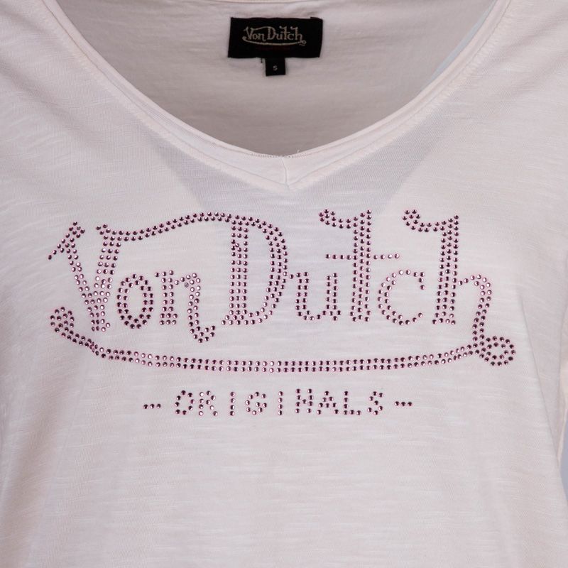 Tee shirt mc col v strass ton sur ton devant vd/2/tvc/oasis/be Femme VON DUTCH Tee shirt mc col v strass ton sur ton devant vd/2/tvc/oasis/be Femme VON DUTCH