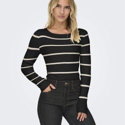 Pull black onlibi ls rib boatneck 15324644 Femme ONLY