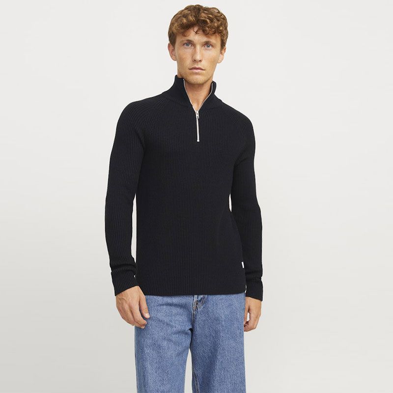 Jjpannel knit half zip aw24 black Homme JACK & JONES Jjpannel knit half zip aw24 black Homme JACK & JONES