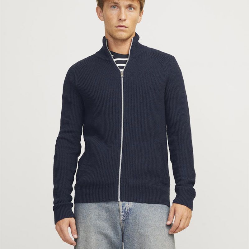 Jjpannel knit zip cardigan aw24 black Homme JACK & JONES Jjpannel knit zip cardigan aw24 black Homme JACK & JONES