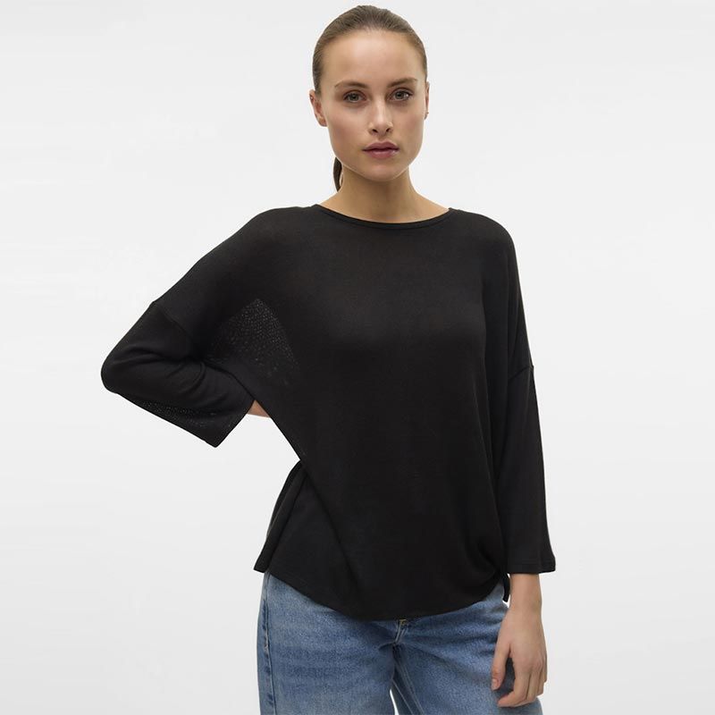 Pull noir oversize en maille manches 3/4 Brianna Femme VERO MODA Pull noir oversize en maille manches 3/4 Brianna Femme VERO MODA
