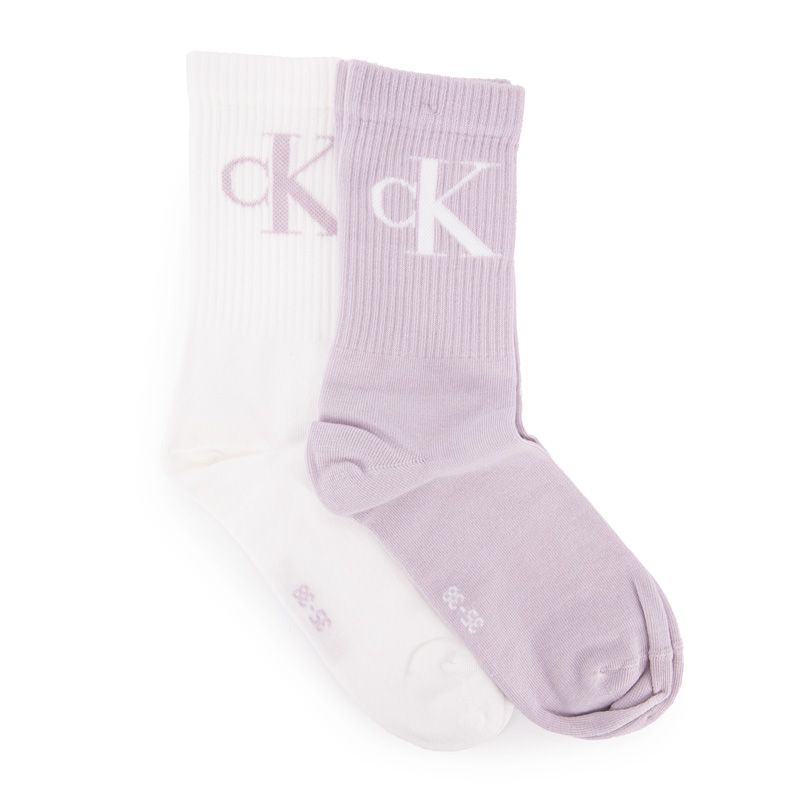 Chaussette ckj femme purple/white sock 2p monogram 35/38 Femme CALVIN KLEIN