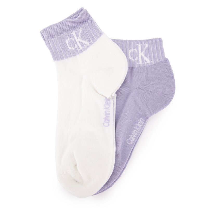 Chaussette ckj femme purple/white quarter 2p glossy rib39/42 Femme CALVIN KLEIN