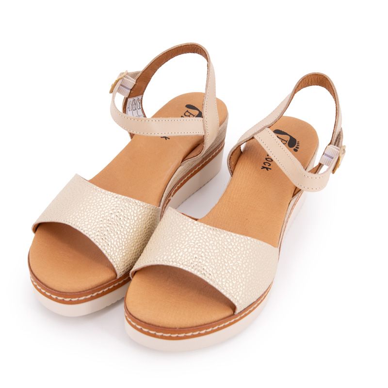 Sandales compensées marron à motif Femme BIOSTOCK Sandales compensées marron à motif Femme BIOSTOCK