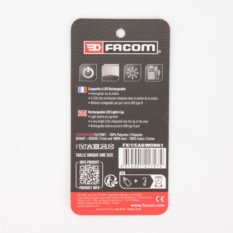 CASQUETTE HOMME FACOM AVEC LED FX/1/CAS/WORK1