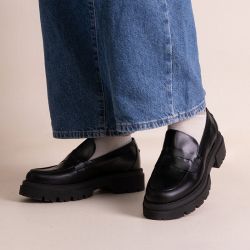 Mocassins noires cuir semelle épaisse Femme EXIT Mocassins noires cuir semelle épaisse Femme EXIT