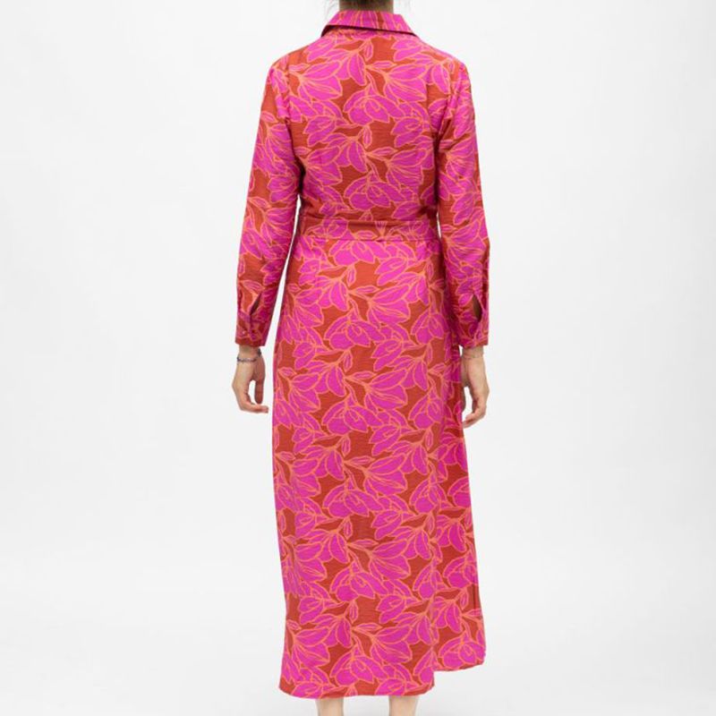 Robe chemise marron à fleurs roses longue avec ceinture romane Femme LA PETITE ETOILE