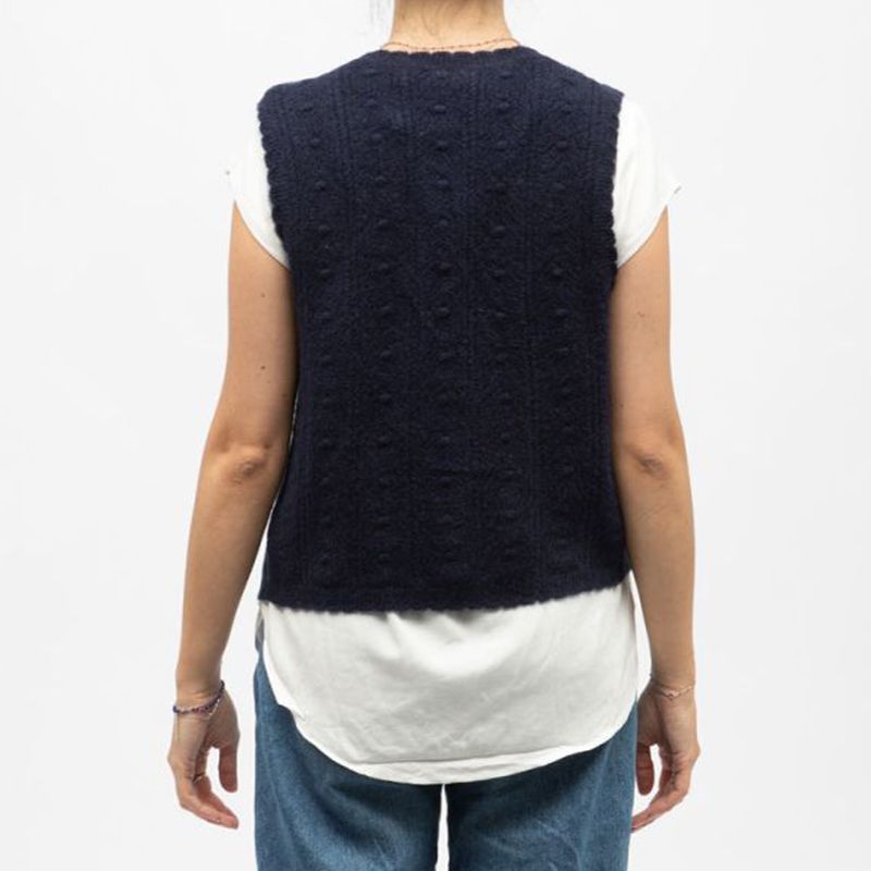 Gilet sans manches bleu marine monica maille crocheté Femme LA PETITE ETOILE Gilet sans manches bleu marine monica maille crocheté Femme LA PETITE ETOILE