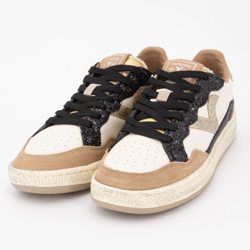 Baskets glitter craquelé à paillettes noires Femme VICTORIA à prix