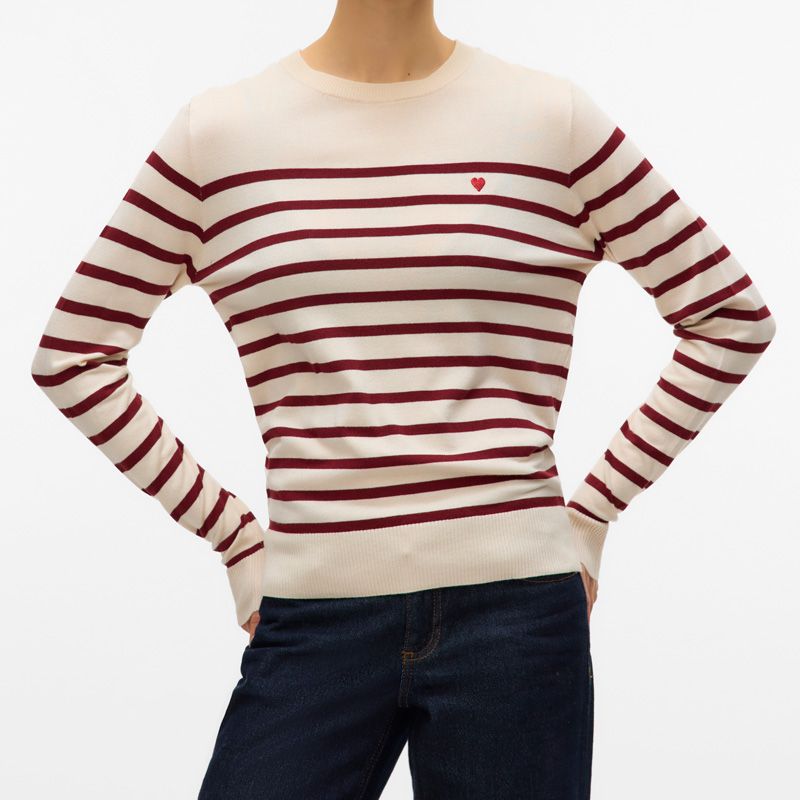 Pull marinière dory avec coeur brodé rouge col rond Femme VERO MODA