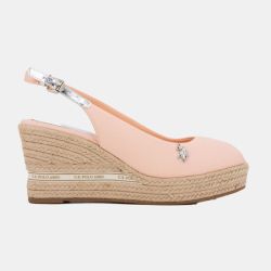 Sandales espadrille compensée tissu rose pastel Femme US POLO