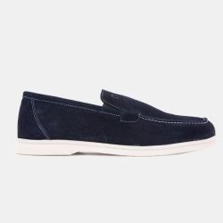 Mocassins cuir daim semelle blanche avec surpiqure blanche Homme PIERRE CARDIN
