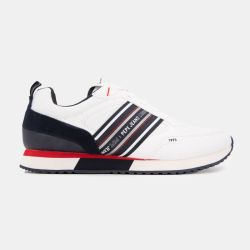 Baskets blanches à lacets avec bandes bleu touche de rouge marineHomme PEPE JEANS