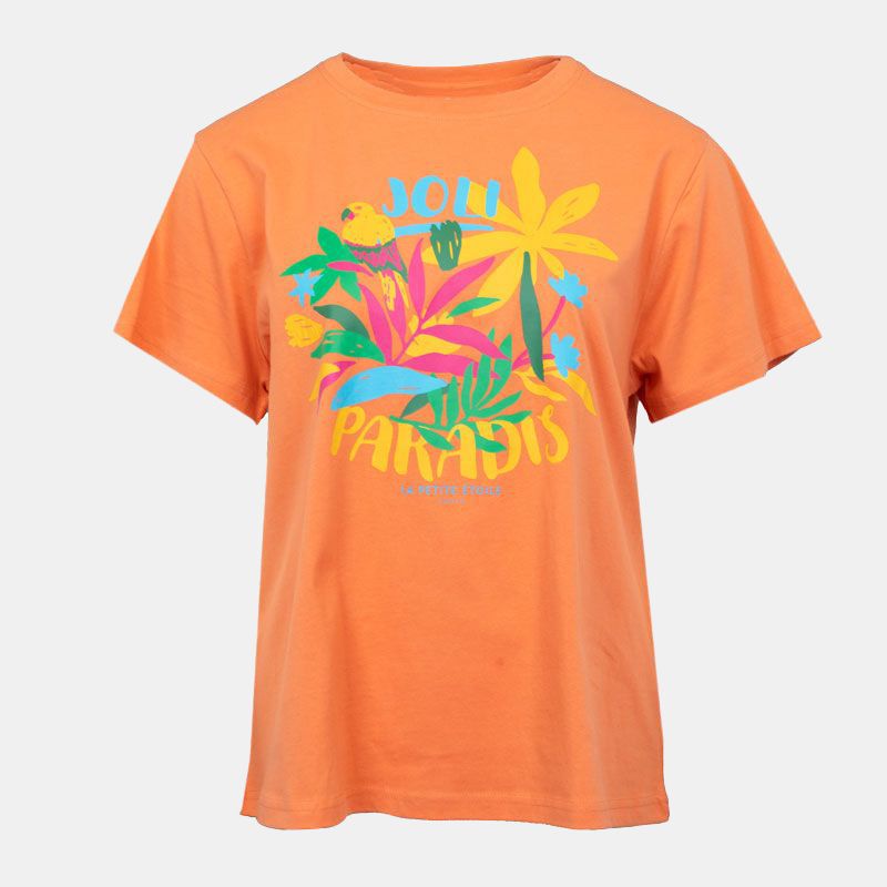 Tee shirt orange Paradis avec plantes tropicales Femme LA PETITE ETOILE
