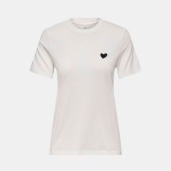 Tee shirt cloud dancer avec coeur noir en coton Femme ONLY
