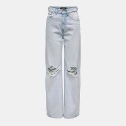Jean effet destroy betti baggy taille haute bleu clair Femme ONLY