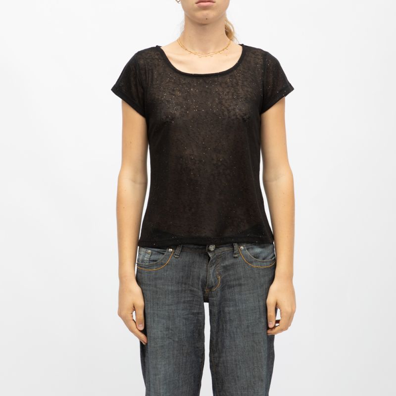 TEE SHIRT MC GLITTER BLACK P118W TEE SHIRT MC GLITTER BLACK P118W