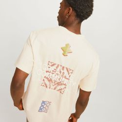 Tee shirt jwhnoho back graphic buttercream 12285928 4400 Homme JACK & JONES