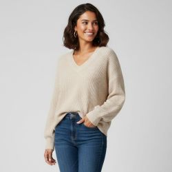 Pull zia vert gris col V manches longues Femme VERO MODA