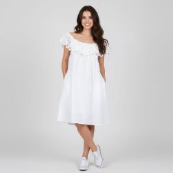 Robe courte blanche col avec broderie Femme IMPERIAL