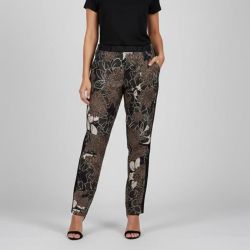 Pantalon léger noir à fleurs marrons Femme IMPERIAL