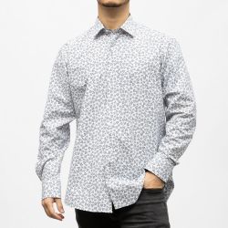 Bill00 chemise coton poly blanc motif fleurs bleues Homme BILL TORNADE