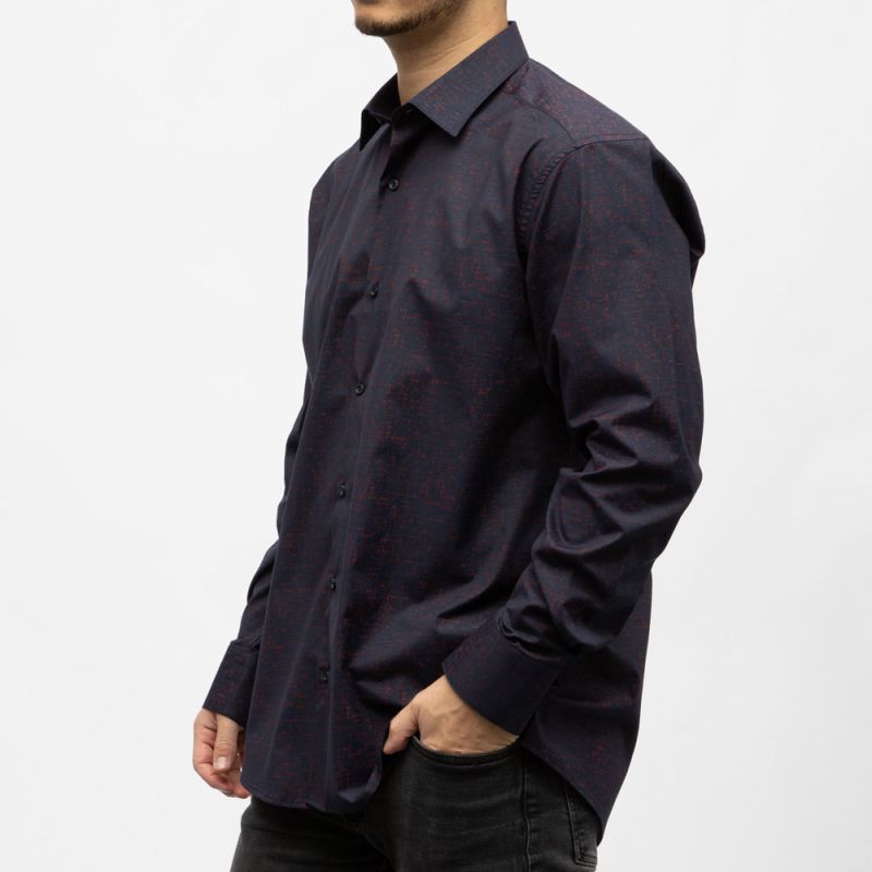 Bill00 chemise coton poly bleu marine motif rouge Homme BILL TORNADE